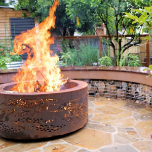 Large Double-Skin Fire Pit with Cootamundra Wattle Pattern in Rust