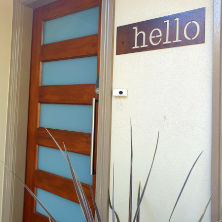 Hello Sign Rusted Steel