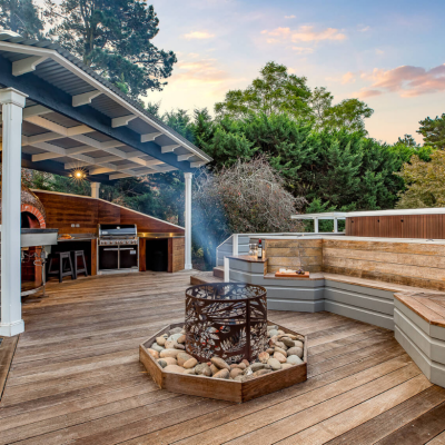 Large Round Fire Pit with Floral Pattern