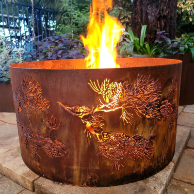Squat Round Fire Pit with Matchstick Banksia Pattern Squat Round Fire Pit with Matchstick Banksia Pattern