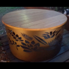 Squat Round Fire Pit with Floral Pattern, Charcoal Heat Proof Paint and Hardwood Lid