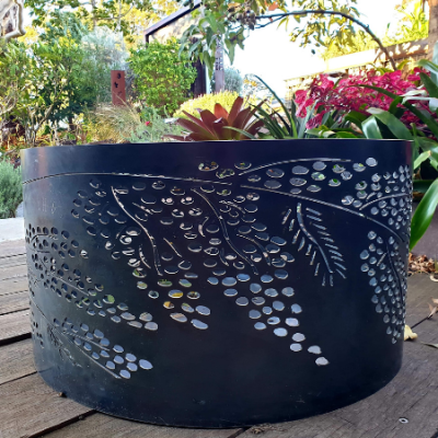Squat Round Fire Pit with Wattle Pattern, Charcoal Heat Proof Paint Squat Round Fire Pit with Wattle Pattern, Charcoal Heat Proof Paint