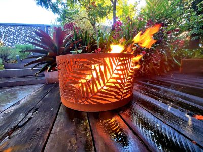 Squat round firepit with "Kentia" pattern Squat round firepit with "Kentia" pattern