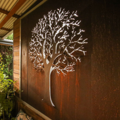 3D Autumn Tree Wall Art in Rusted Steel