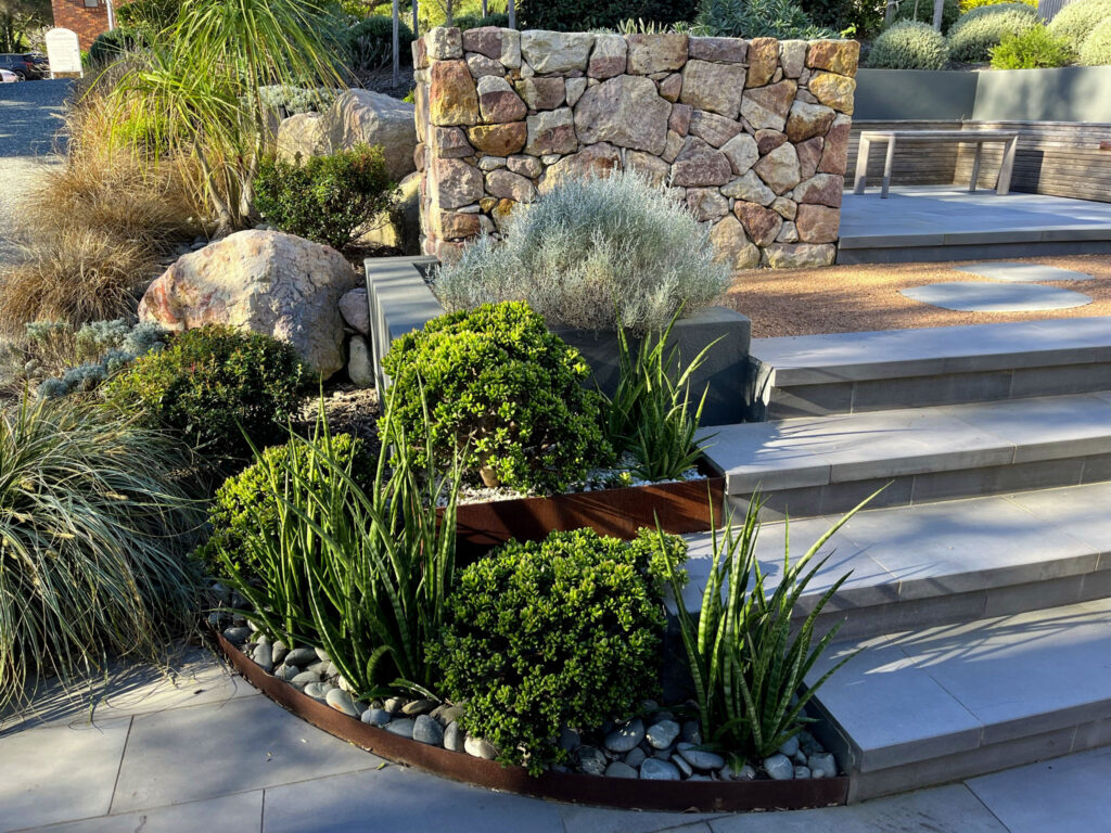 rusted corten steel metal garden bed edging