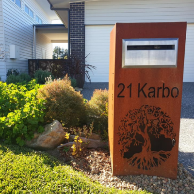 Ironbark Letterbox with Fig Tree Pattern in Rusted Corten Steel- Figtree Ironbark Letterbox with Fig Tree Pattern in Rusted Corten Steel- Figtree