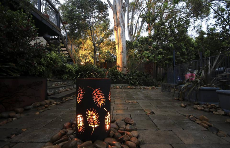 Small Round Fire Pit with Grevillea Pattern and Black Heatproof Paint