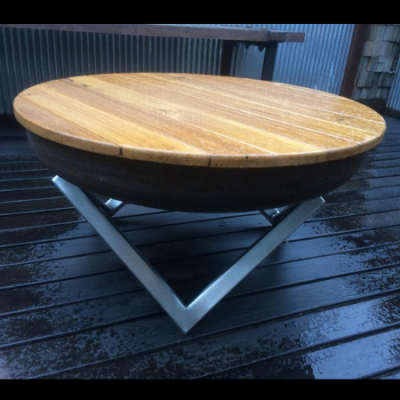 Geo Fire Pit with Stainless Steel Base & Hardwood Timber Lid Small Geo Firebowl with Stainless Steel Base and Hardwood Lid outdoor fire pit