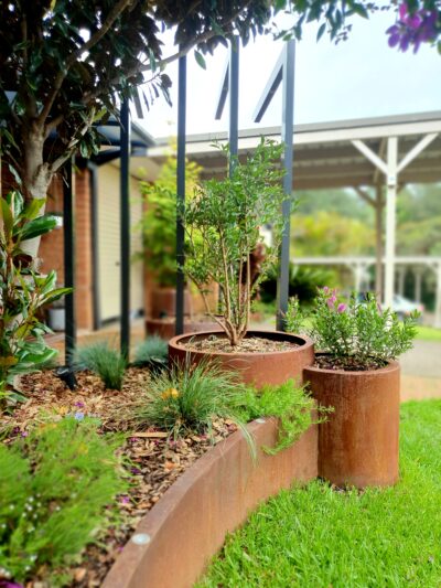 Cor-Ten Steel Planter & edging. rusted corten steel metal garden bed edging