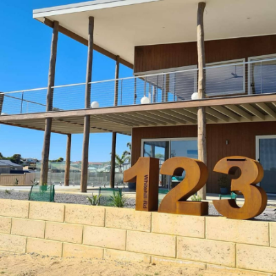 Large Numeral Letterboxes in Rusted Corten Steel- Western Australia Large Numeral 1, 2 & 3 Letterboxes in Rusted Corten Steel