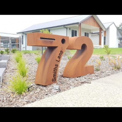 Large Numeral Letterboxes in Rusted Corten Steel- Wongawilli Large Numeral Letterboxes 7 & 2 in Rusted Corten Steel