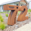 Large Numeral free standing Letterbox 7 & 2 in Rusted Corten Steel pillar style
