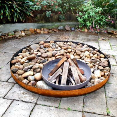 Luna Firebowl with Steel Frame round outdoor fire pit