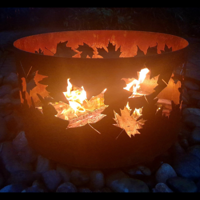 Squat Round Fire Pit- Autumn Leaf Negative Pattern Squat Round Fire Pit- Autumn Leaf Negative Pattern