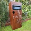 unique 3D Grevillea free standing pillar Letterbox Rusted & Sealed with Perspex & Newspaper Cylinder on post box