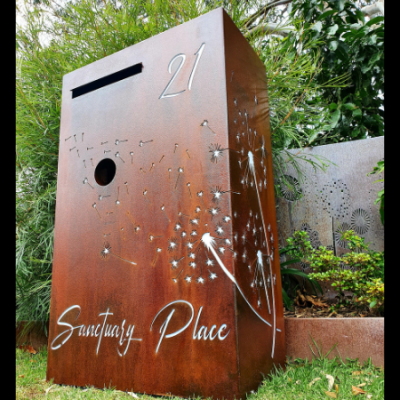 Custom Metal Free standing Parcel Letterbox with Dandelion Drift Pattern- Calamvale