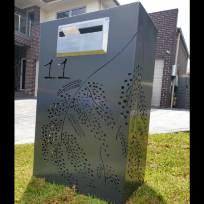 Wide Form Letterbox with Autumn Tree Pattern at Night Wide Form Letterbox with Autumn Tree Pattern at Night