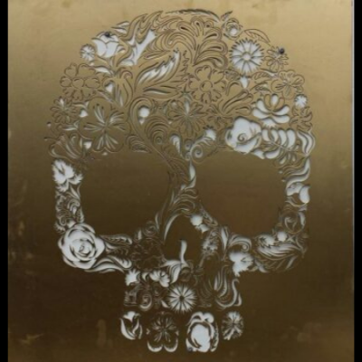 Candy Skull Wall Art in Gold Powder Coated Aluminium Candy Skull Wall Art in Gold Powder Coated Aluminium