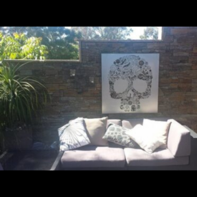 Candy Skull Wall Art in Powder Coated Aluminium Candy Skull Wall Art in Silver Powder Coated Aluminium