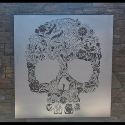 Candy Skull Wall Art in Silver Powder Coated Aluminium Candy Skull Wall Art in Silver Powder Coated Aluminium