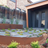 Custom House Sign, metal Corten Steel Garden Edging & Planters with Lace Leaf Sculpture- Gerroa