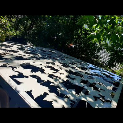 Pergola with Autumn Leaf Pattern in Powder Coated Aluminium Pergola with Autumn Leaf Pattern in White Powder Coated Aluminium