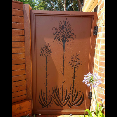 Self-Closing Security Gate with Gymea Lilies Pattern Self-Closing Security Gate with Gymea Lilies Pattern