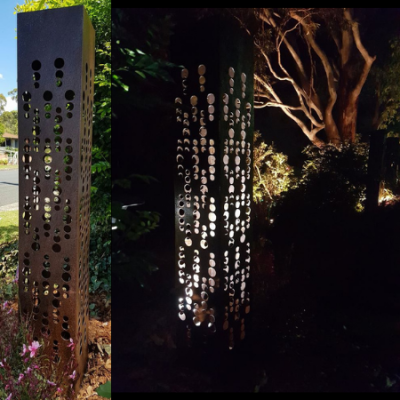 Square Light Tower in Steel with Champagne Pattern Day & Night Square Light Tower in Steel with Champagne Pattern Day & Night
