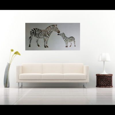 Zebra and Foal in Silver Powder Coated Aluminium Zebra and Foal in Silver Powder Coated Aluminium