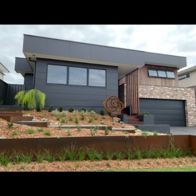 The Eccentric Sculpture with Corten Steel Garden Edging & Step Risers Large Eccentric Sculpture & Corten Steel Garden Edging