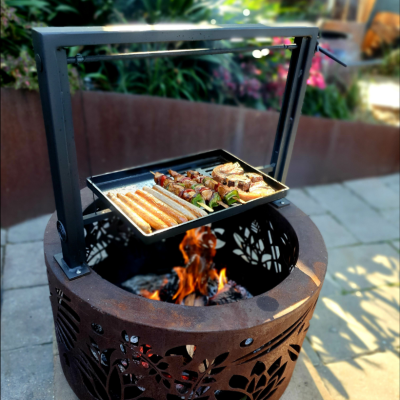 Argentine BBQ cooking grill Attachment & Double Skin Round round outdoor Fire Pit