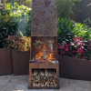 Chiminea Fire Pit fireplace with Banksia Pattern log rack and