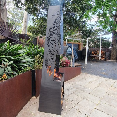 Chiminea with Cootamundra Wattle Pattern Side View Chiminea with Cootamundra Wattle Pattern Side View