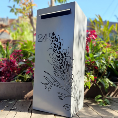 Medium Letterbox with Grevillea Pattern in Powder Coated Aluminium Medium Letterbox with Grevillea Pattern in Powder Coated Aluminium