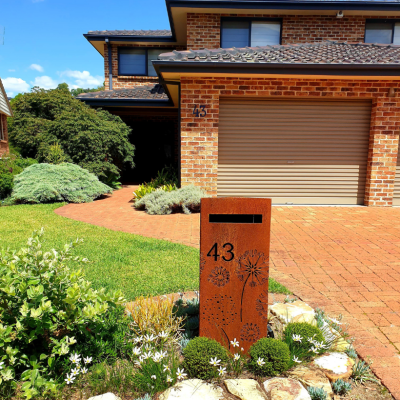 Medium Letterbox with Agapanthas pattern - Natural Rust Finish Medium Letterbox with Agapanthas pattern - Natural Rust Finish