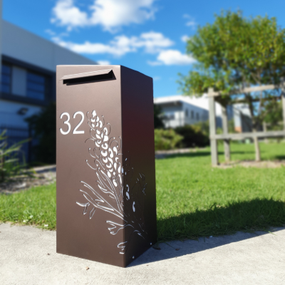 Medium Letterbox Powder Coated Grevillea with Perspex and Raked Roof Medium Letterbox Powder Coated Grevillea with Perspex and Raked Roof