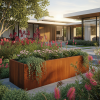 tall large Corten steel garden planter box square 24000 x 1200 x 600mm with top lip