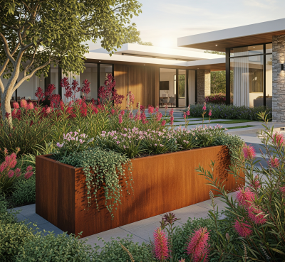 Corten planter 24000 x 1200 x 600mm with top lip tall large Corten steel garden planter box square 24000 x 1200 x 600mm with top lip