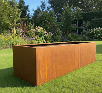 Corten steel planter 24000 x 1200 x 600mm with top lip tall large Corten steel garden planter box square planter 24000 x 1200 x 600mm with top lip