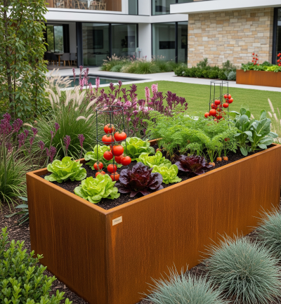 Corten planter with top lip tall large Corten steel garden planter box square with top lip
