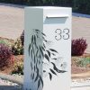 Medium free standing Letterbox in Powder Coated aluminium. Gum leaf cascade pattern.