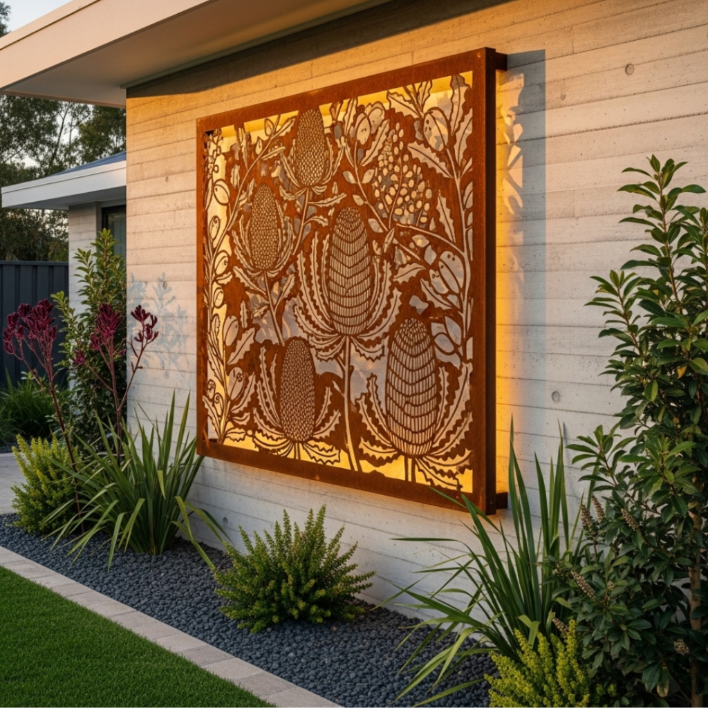 Decorative screen with banksia
