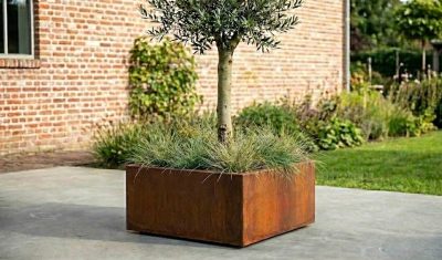 1m square planter at 400mm tall l- natural rust finish no wheels 1m square planter at 400mm tall l- natural rust finish no wheels