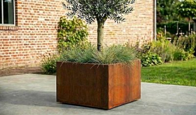 1m square planter at 600mm tall- natural rust finish no wheels 1m square planter at 600mm tall- natural rust finish no wheels