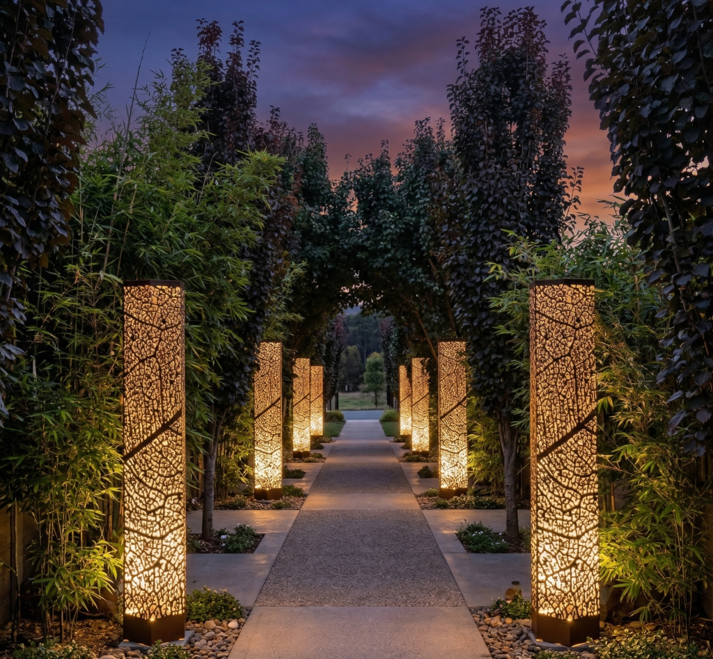 Cor-Ten steel Leaf Vein light towers
