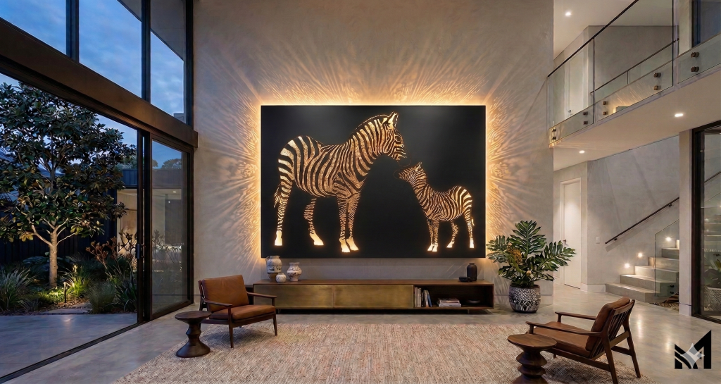 Zebra & Foal indoor wall art - textured black